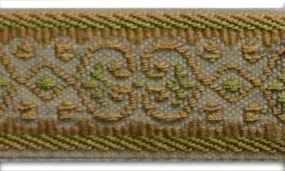 1 1/4" Desert Gold & Sage Crewelwork-Inspired Woven Trim