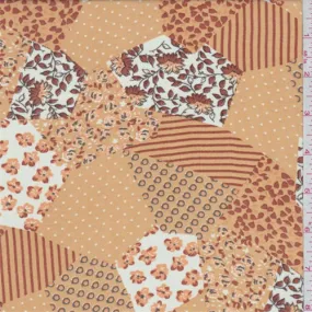 1 1/8 YD PC-Orange/Beige Floral Patchwork Georgette Fabric