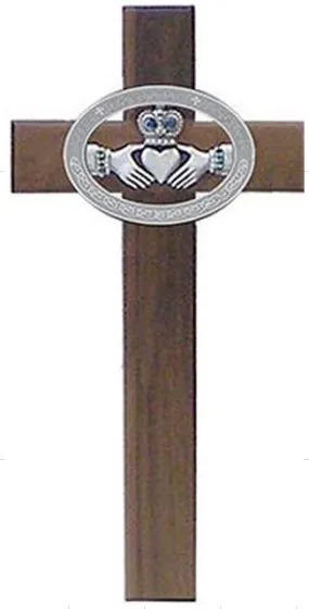 10" Walnut Cross with Celtic Claddagh