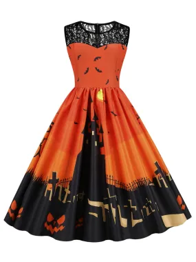 1950s Halloween Lace Patchwork Sleeveless Dress