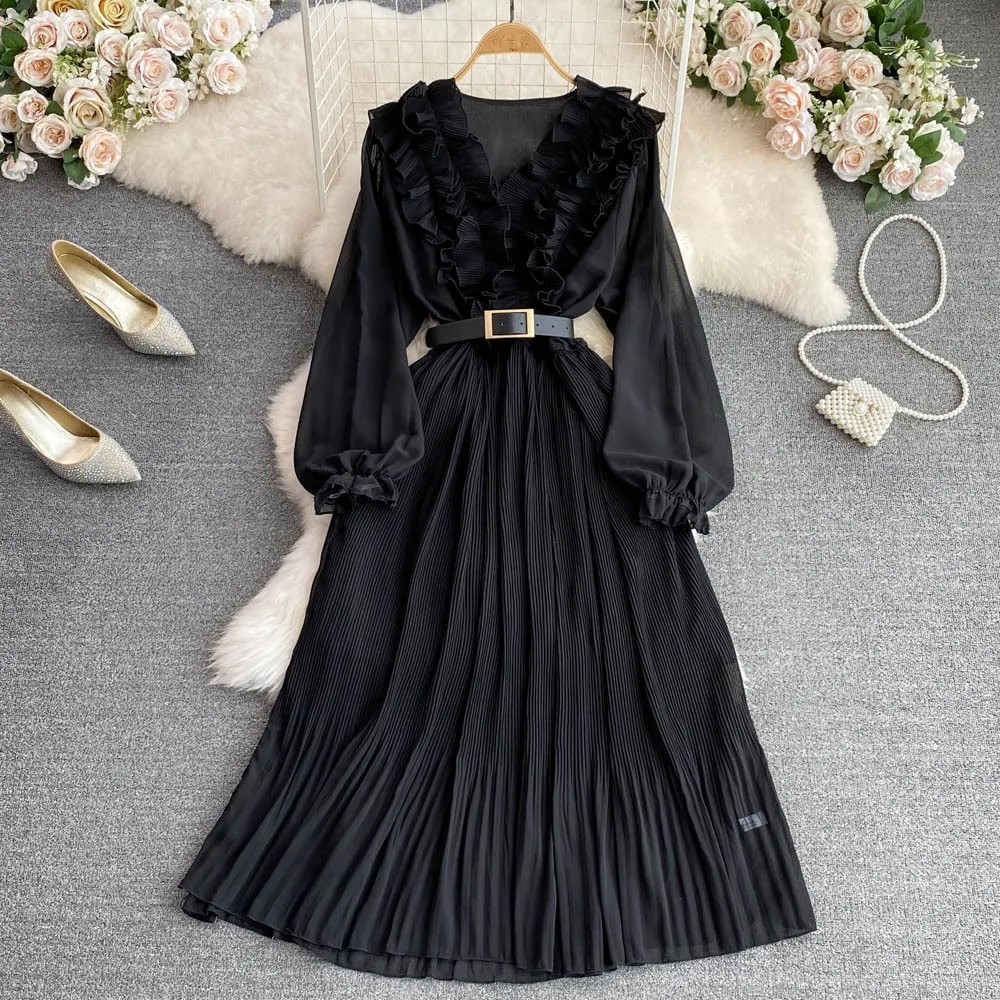 2 Pcs Women's Long Sleeve Tea Dresses 341909