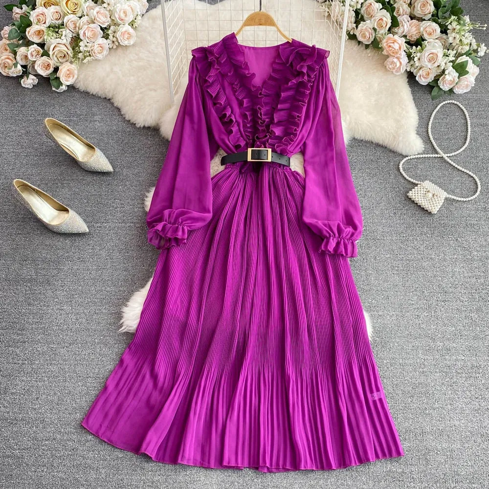 2 Pcs Women's Long Sleeve Tea Dresses 341909