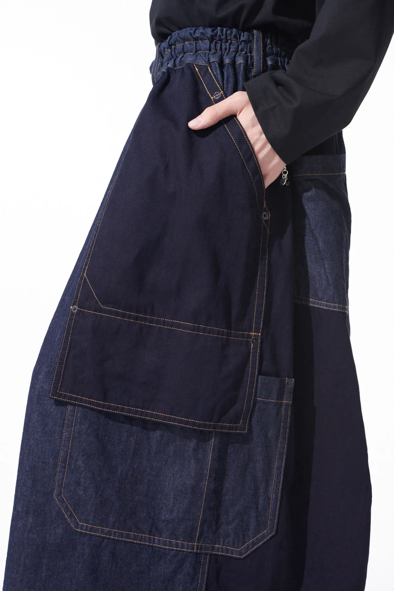 7OZ DENIM CRAZY PATCHWORK CULOTTE PANTS