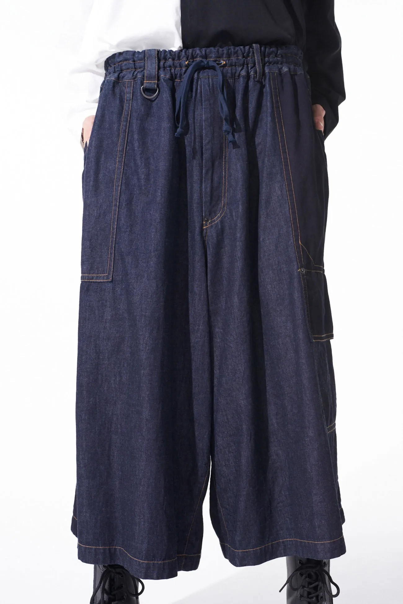 7OZ DENIM CRAZY PATCHWORK CULOTTE PANTS