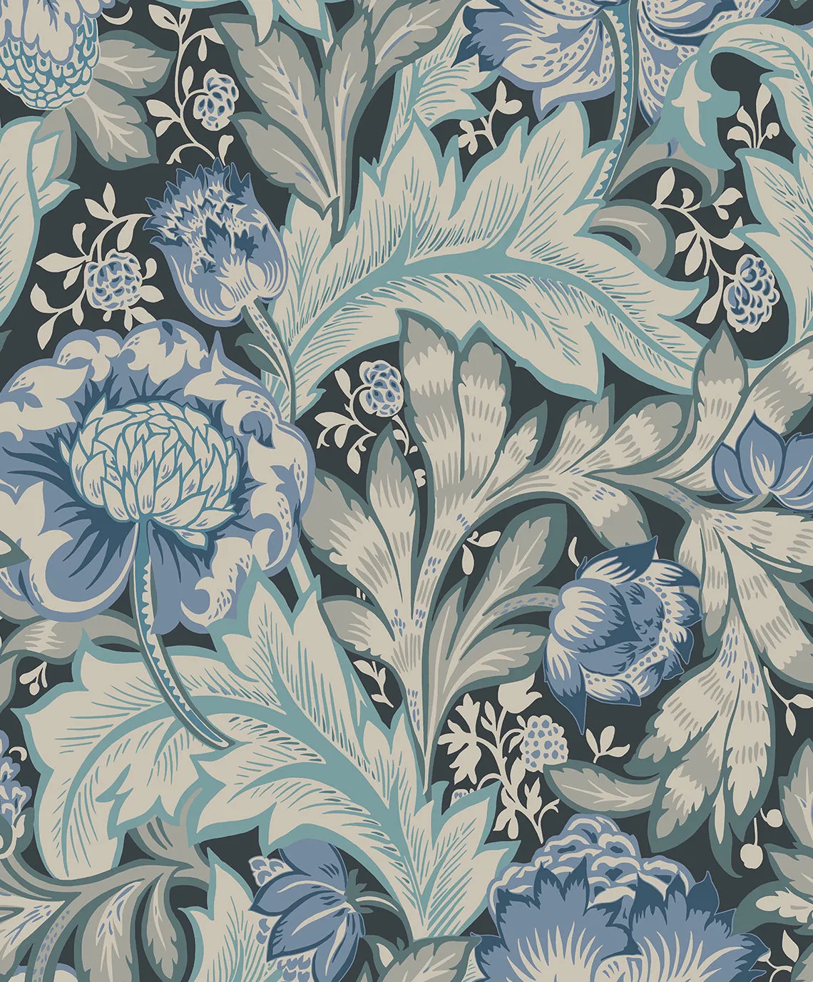 Acanthus Garden Wallpaper in Bluestone & Golden