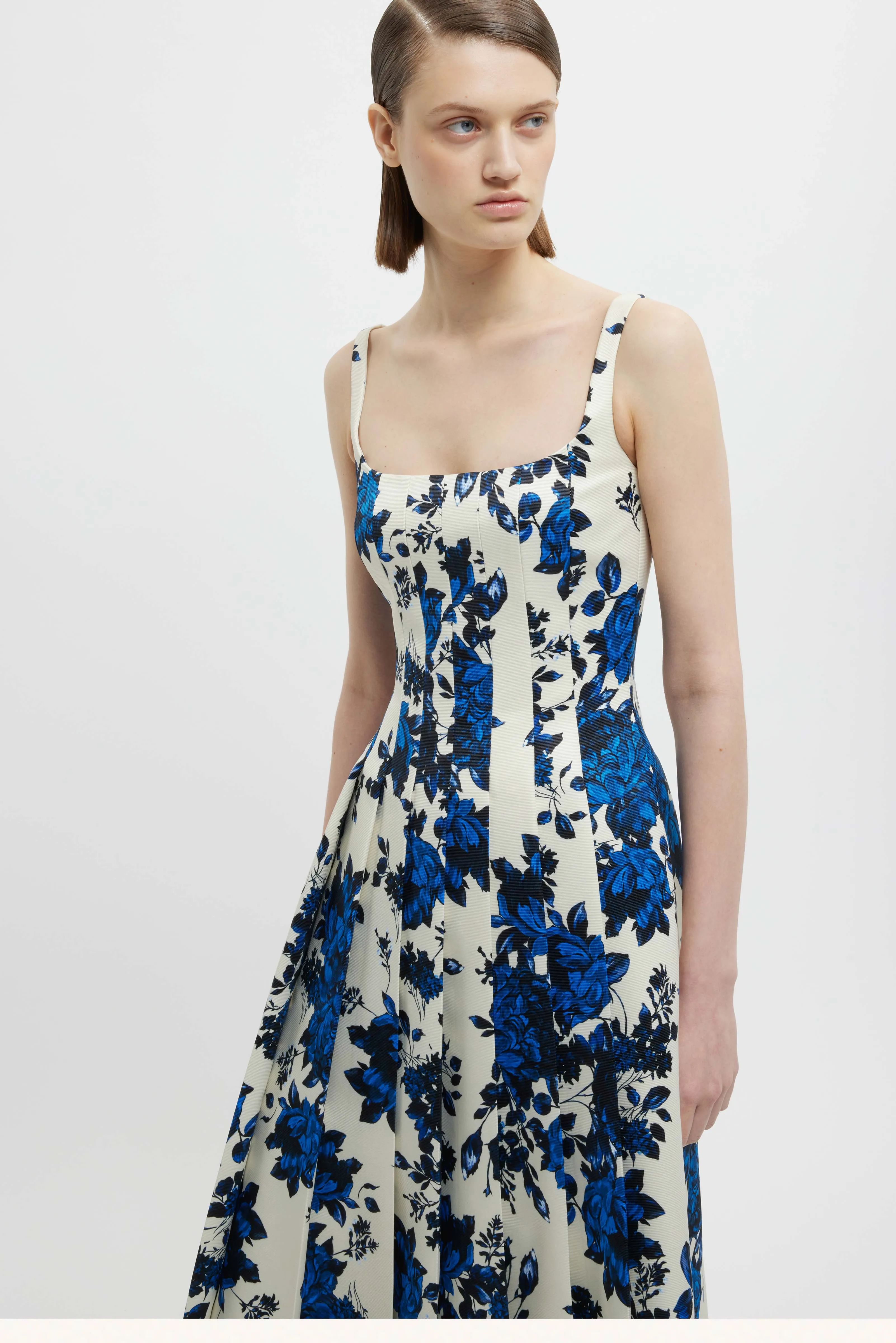 Adele Blue Festive Bouquet Taffeta Faille Dress