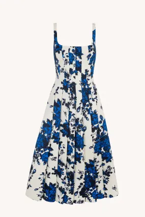 Adele Blue Festive Bouquet Taffeta Faille Dress