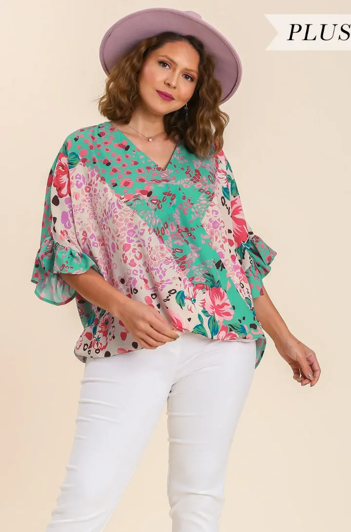 Animal Floral Mix Print Top