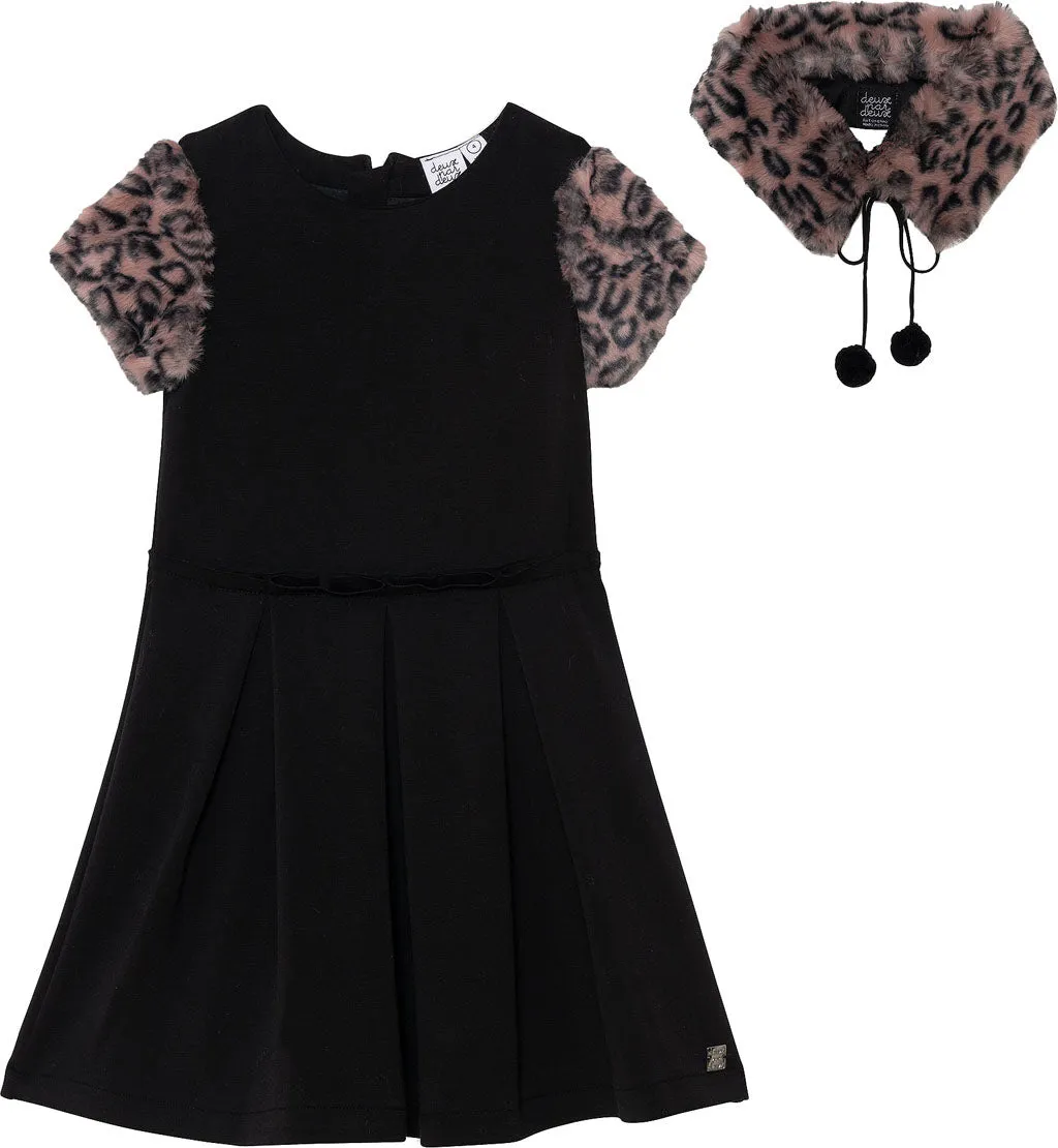 Animal Print Fake Fur Short Sleeve Dress - Little Girl|-|Robe à manches courtes en fausse fourrure avec imprimé animal - Petite Fille