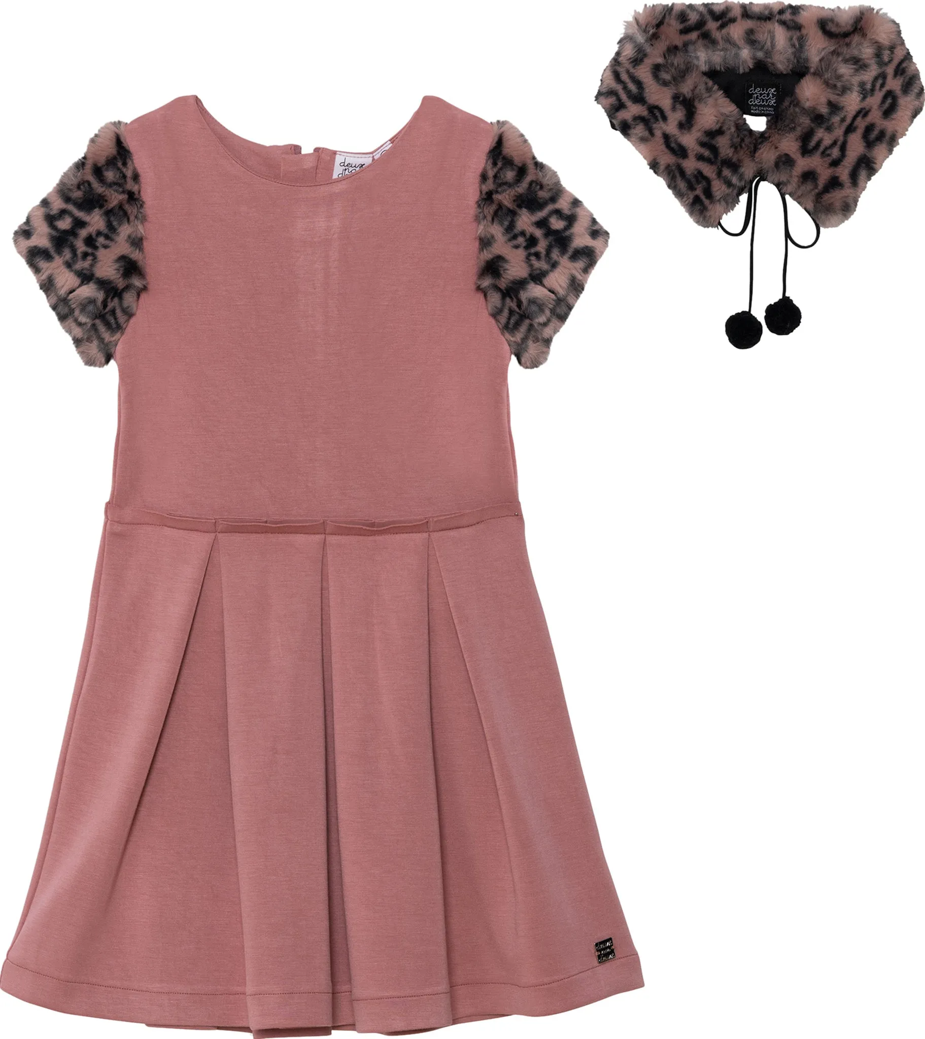 Animal Print Fake Fur Short Sleeve Dress - Little Girl|-|Robe à manches courtes en fausse fourrure avec imprimé animal - Petite Fille