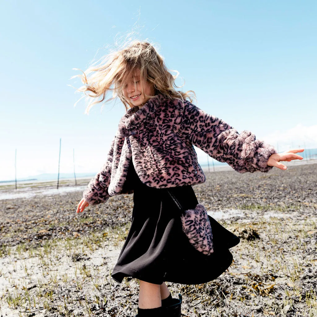 Animal Print Fake Fur Short Sleeve Dress - Little Girl|-|Robe à manches courtes en fausse fourrure avec imprimé animal - Petite Fille