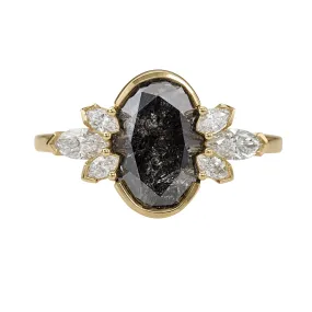 Black Tulip Oval Salt & Pepper Diamond Engagement Ring