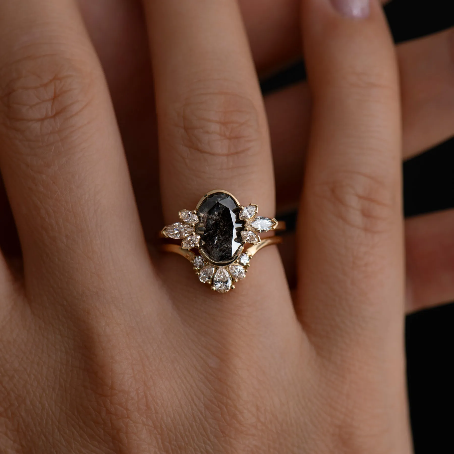 Black Tulip Oval Salt & Pepper Diamond Engagement Ring