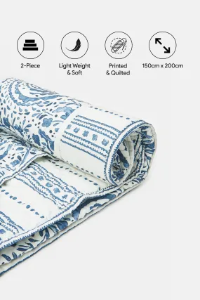 Blue 2 Piece Abstract Printed Quilt Set (Single Size)