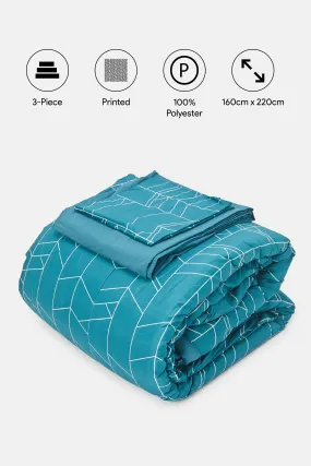 Blue 3 Piece Geometric Printed Comforter Set (Single Size)