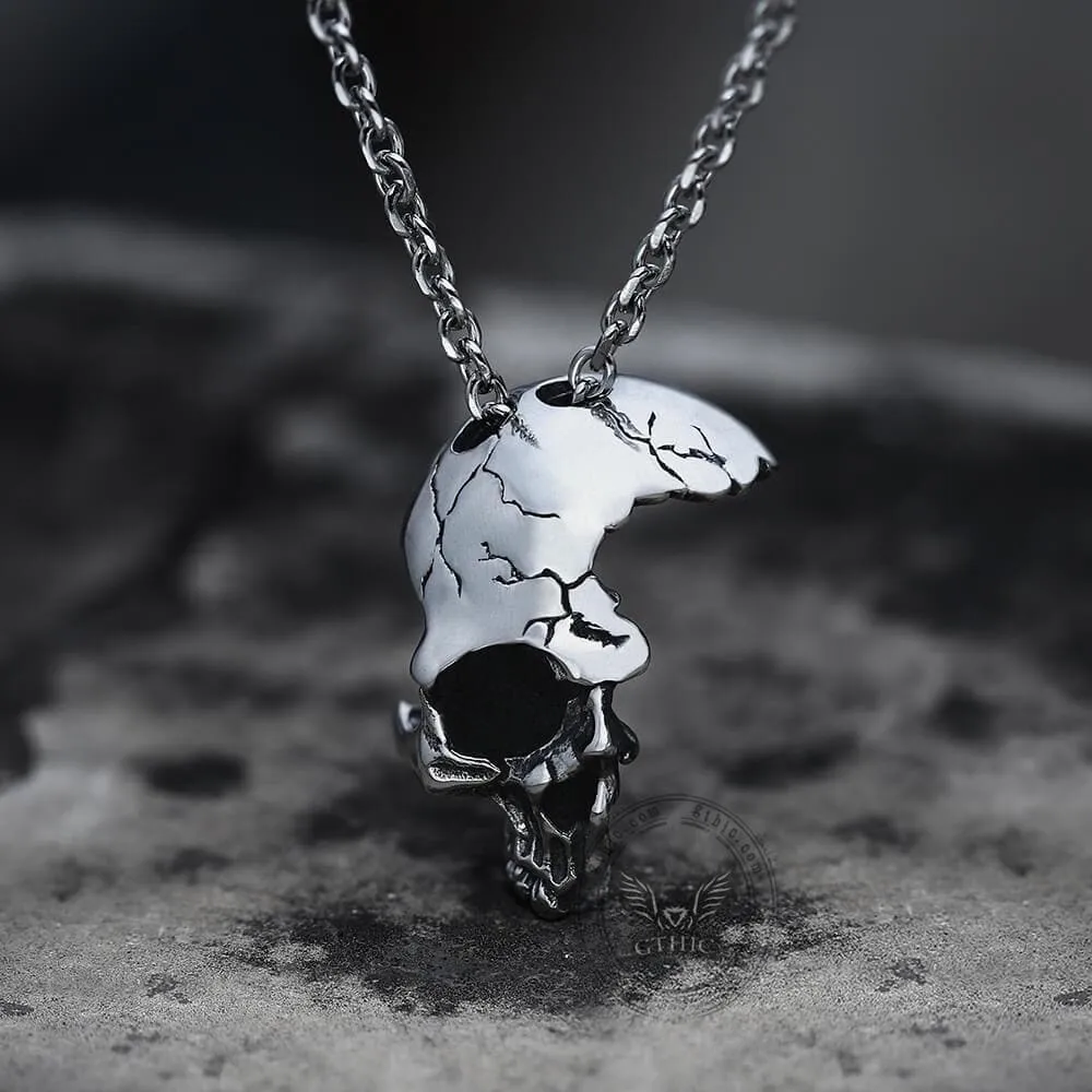 Damaged Half Face Skull Necklace