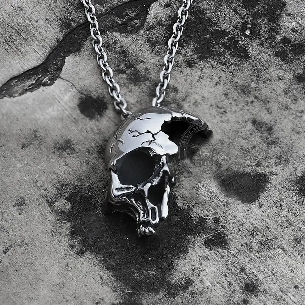 Damaged Half Face Skull Necklace