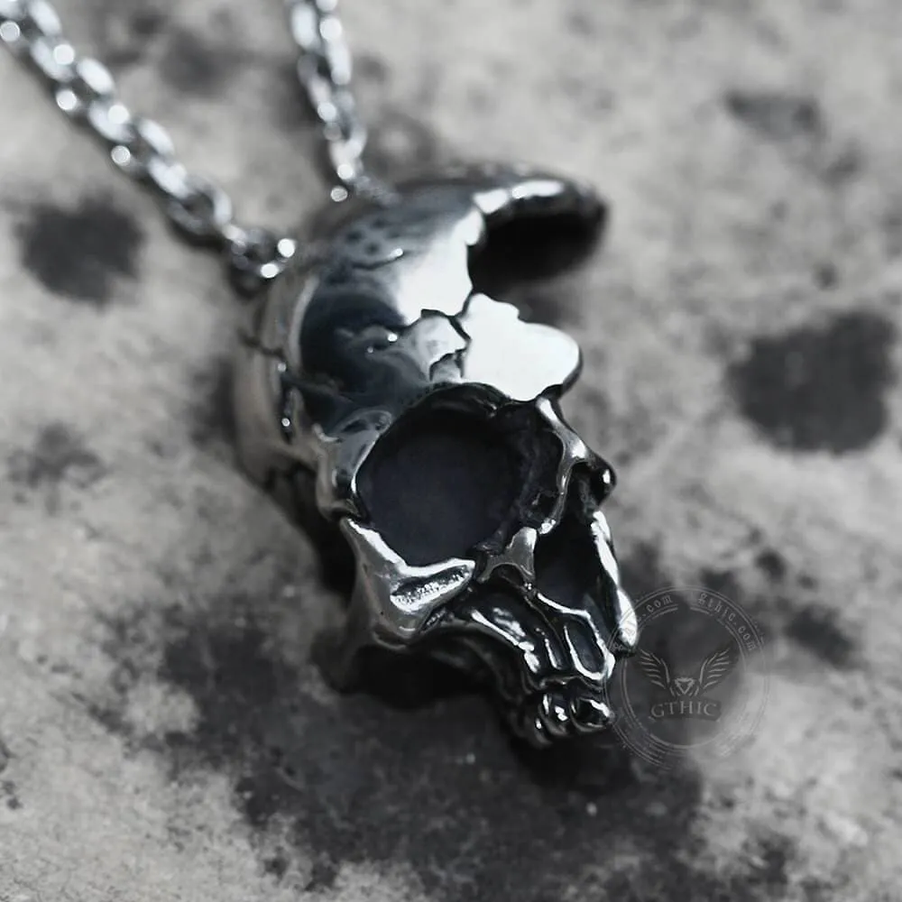 Damaged Half Face Skull Necklace