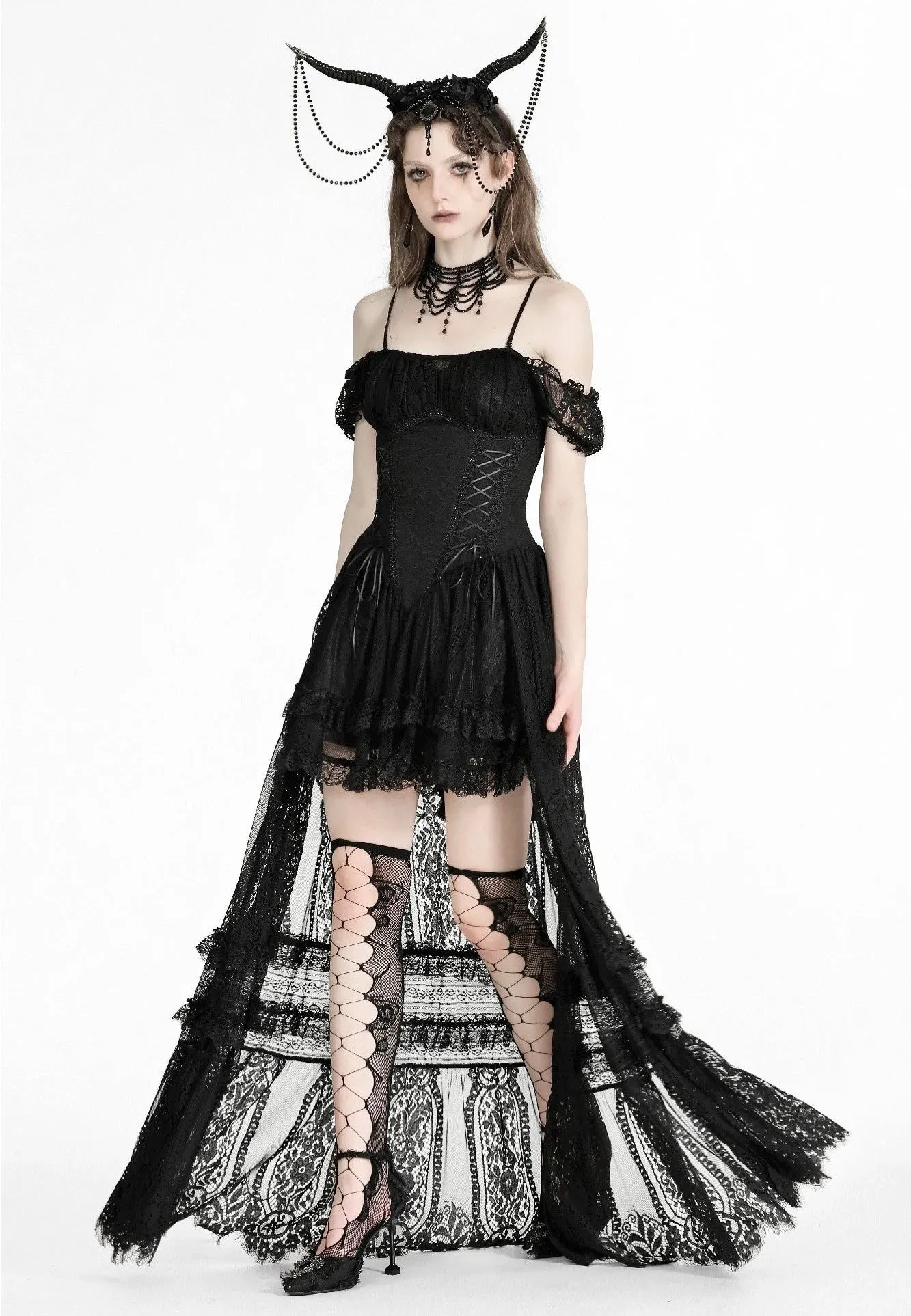 Dark In Love - Gothic Noble Romantic Lace Hi Low Black - Dress