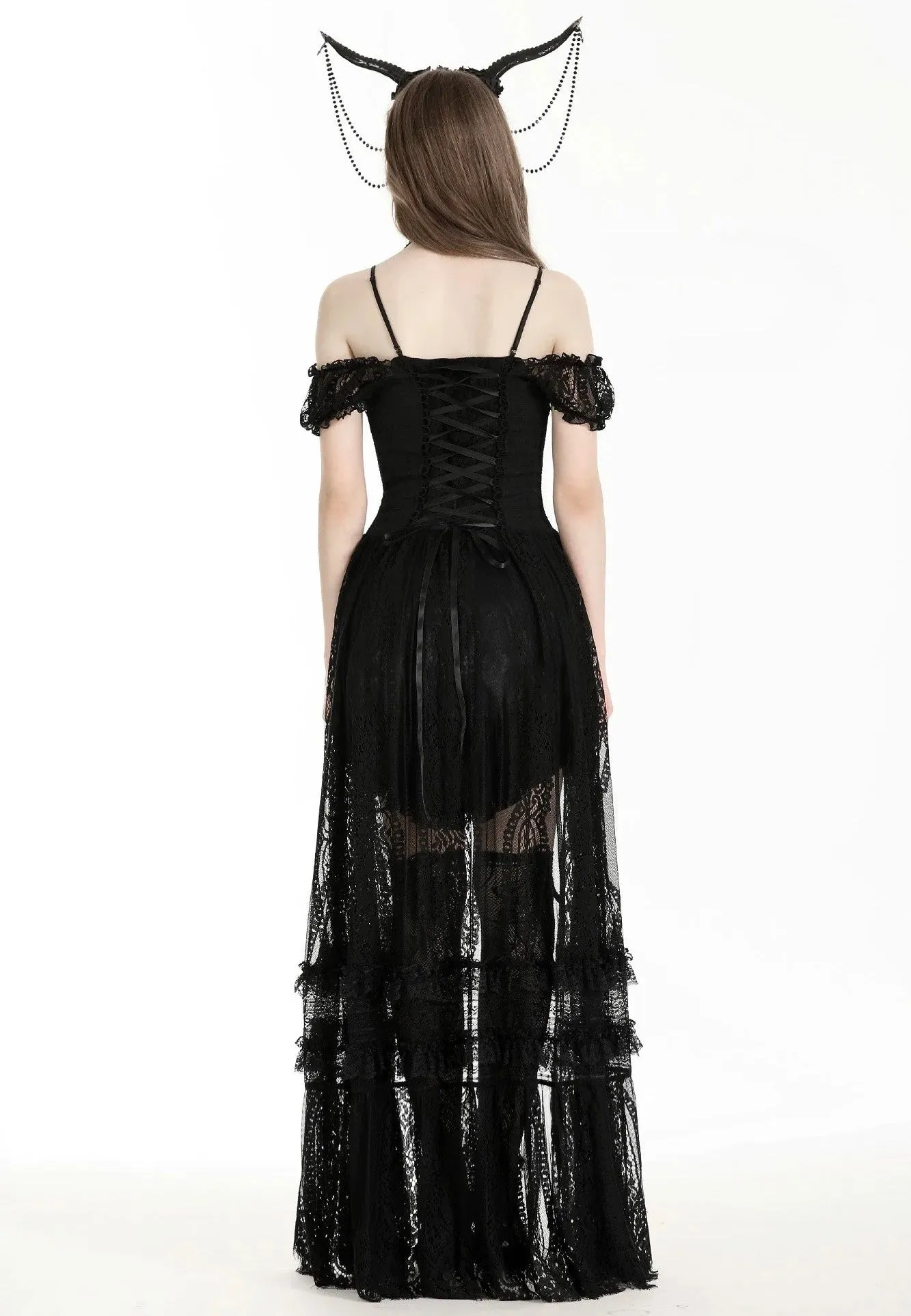 Dark In Love - Gothic Noble Romantic Lace Hi Low Black - Dress