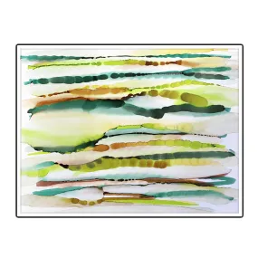 Framed horizontal green & brown abstract alcohol ink art print