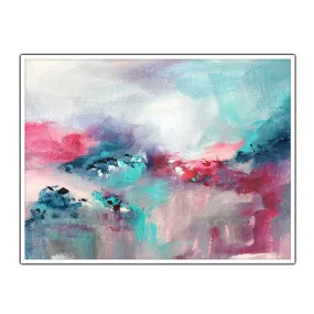 Framed horizontal pink & teal abstract wall art print