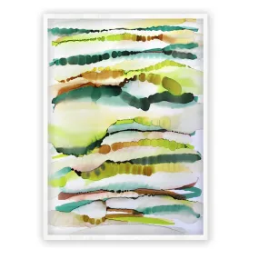 Framed vertical green & brown abstract alcohol ink art print