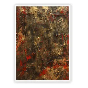 Framed vertical red & gold abstract wall art print