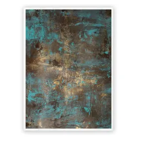 Framed vertical teal & gold abstract wall art print