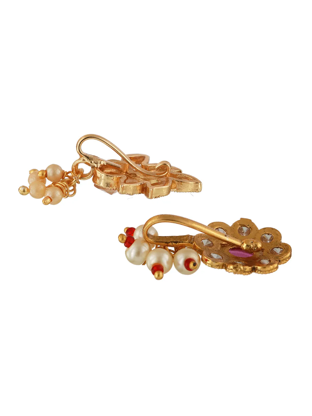 Gold-Plated Red & White Kundan Studded Nose Pin