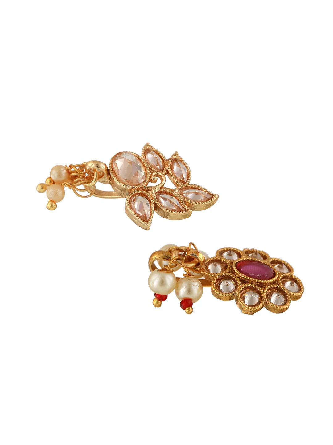 Gold-Plated Red & White Kundan Studded Nose Pin