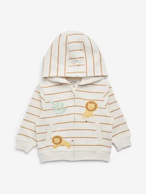 HOP Baby Off-White Stripe Printed Cotton Hoodie