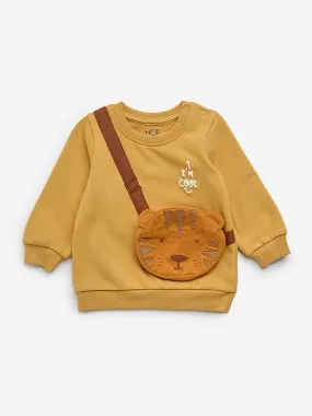 HOP Baby Yellow Animal-Applique Detailed Cotton Blend Sweatshirt