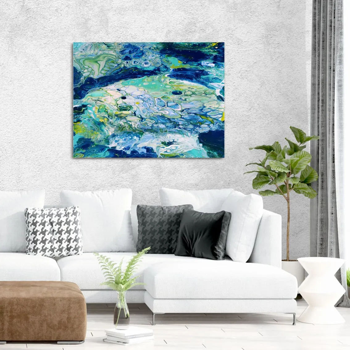 Horizontal blue & teal abstract wall art print