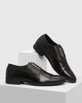 Leather Formal Burgundy Solid Oxford Shoes - Pronel