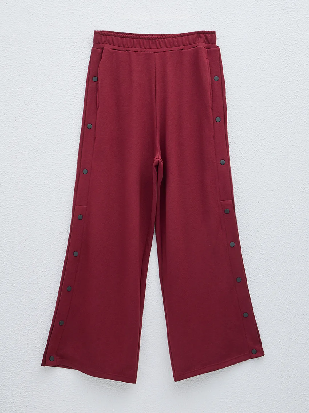 LOV Burgundy Solid High-Rise Cotton Blend Pants