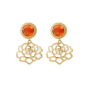 Majestic Tang Peony Earrings Gold Vermeil with Orange Carnelian