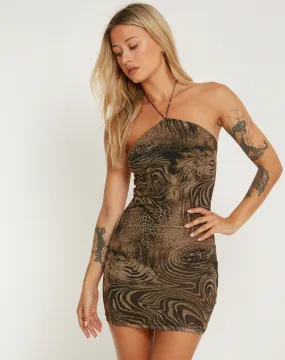 Maliga Halterneck Mini Dress in Cheetah Brown