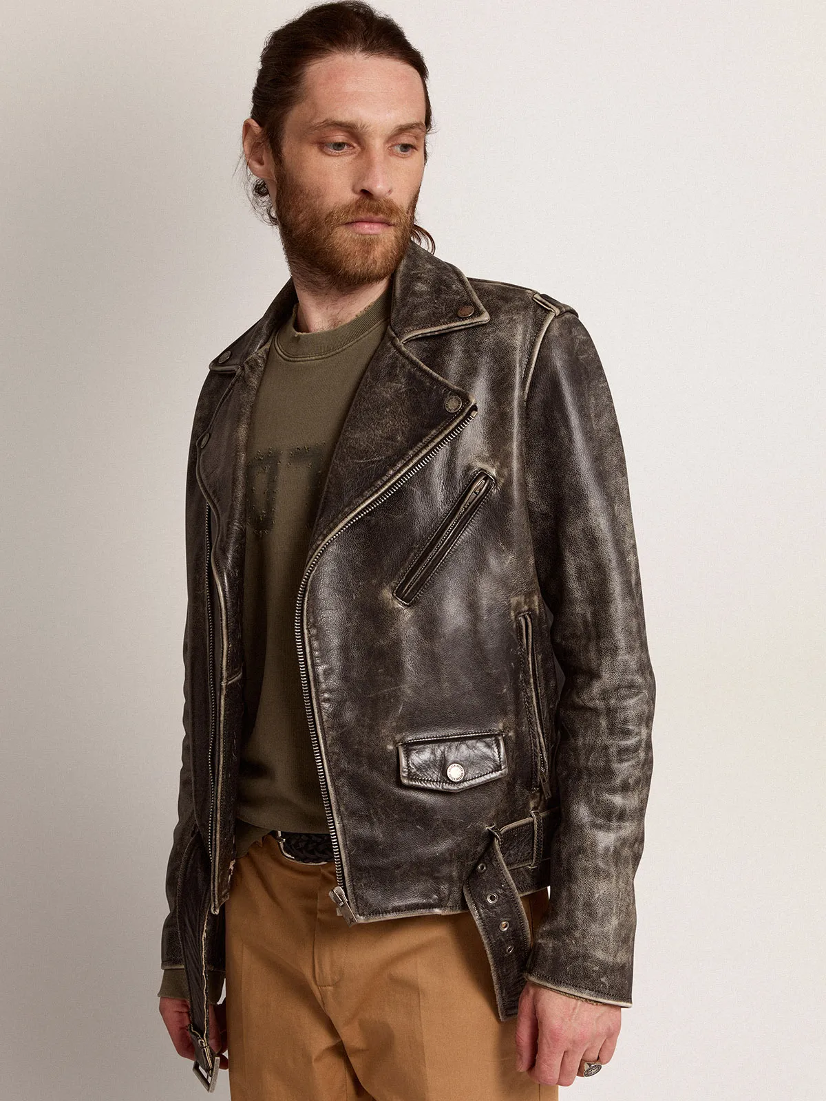 Men’s black leather biker jacket