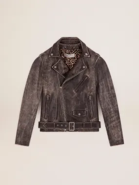 Men’s black leather biker jacket