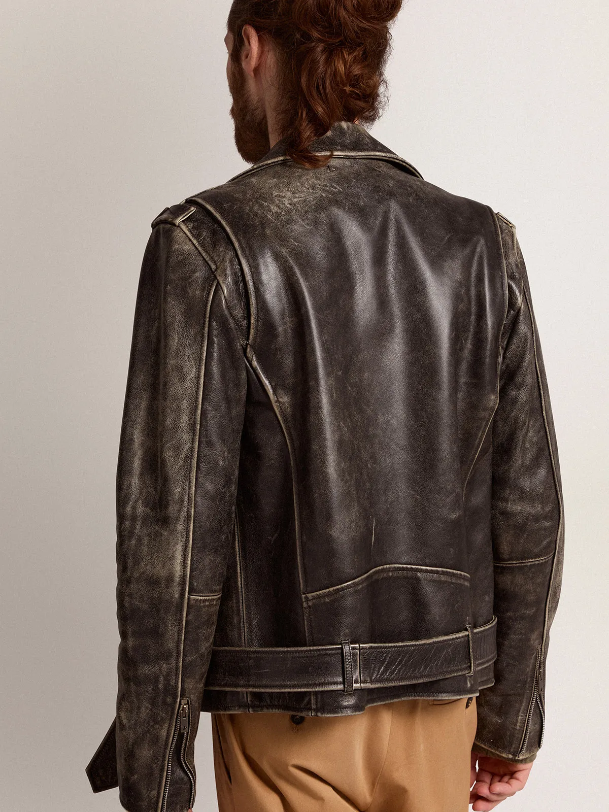 Men’s black leather biker jacket