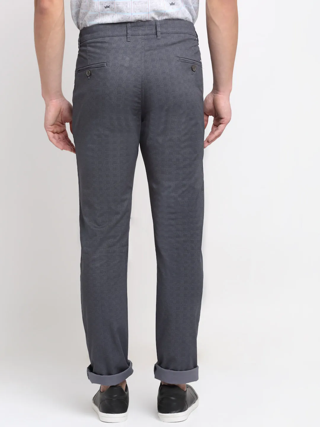 Men's Casual Flat front Grey Checks Trousers