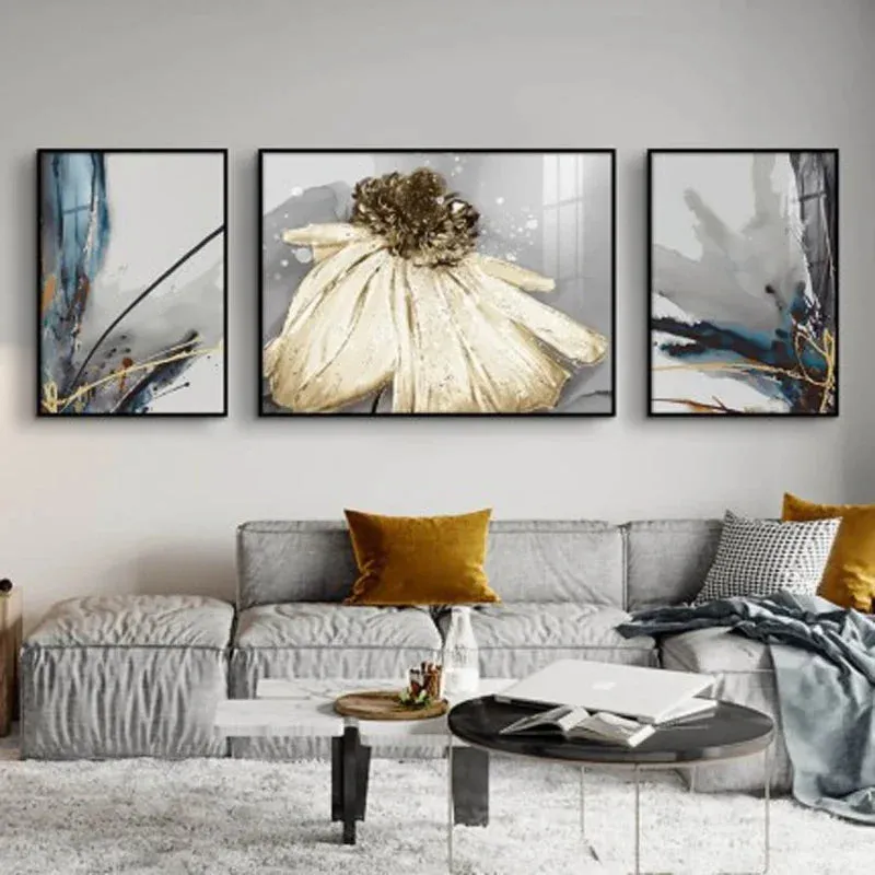 Modern Abstract Floral Wall Art Fine Art Canvas Prints Blue Gray Botanical Pictures For Living Room Bedroom Wall Art Decor