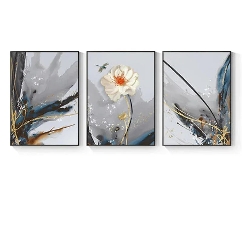 Modern Abstract Floral Wall Art Fine Art Canvas Prints Blue Gray Botanical Pictures For Living Room Bedroom Wall Art Decor