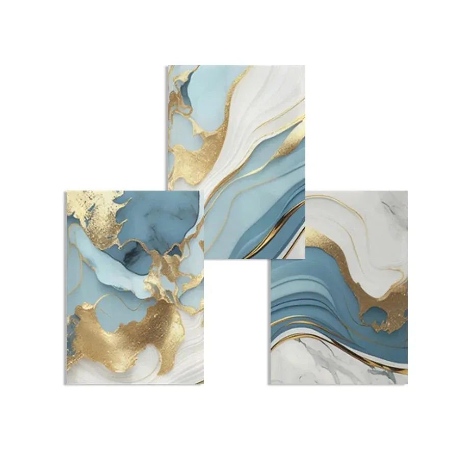 Modern Abstract Golden Blue Liquid Marble Print Wall Art Fine Art Canvas Prints Pictures For Living Room Bedroom Nordic Home Decor