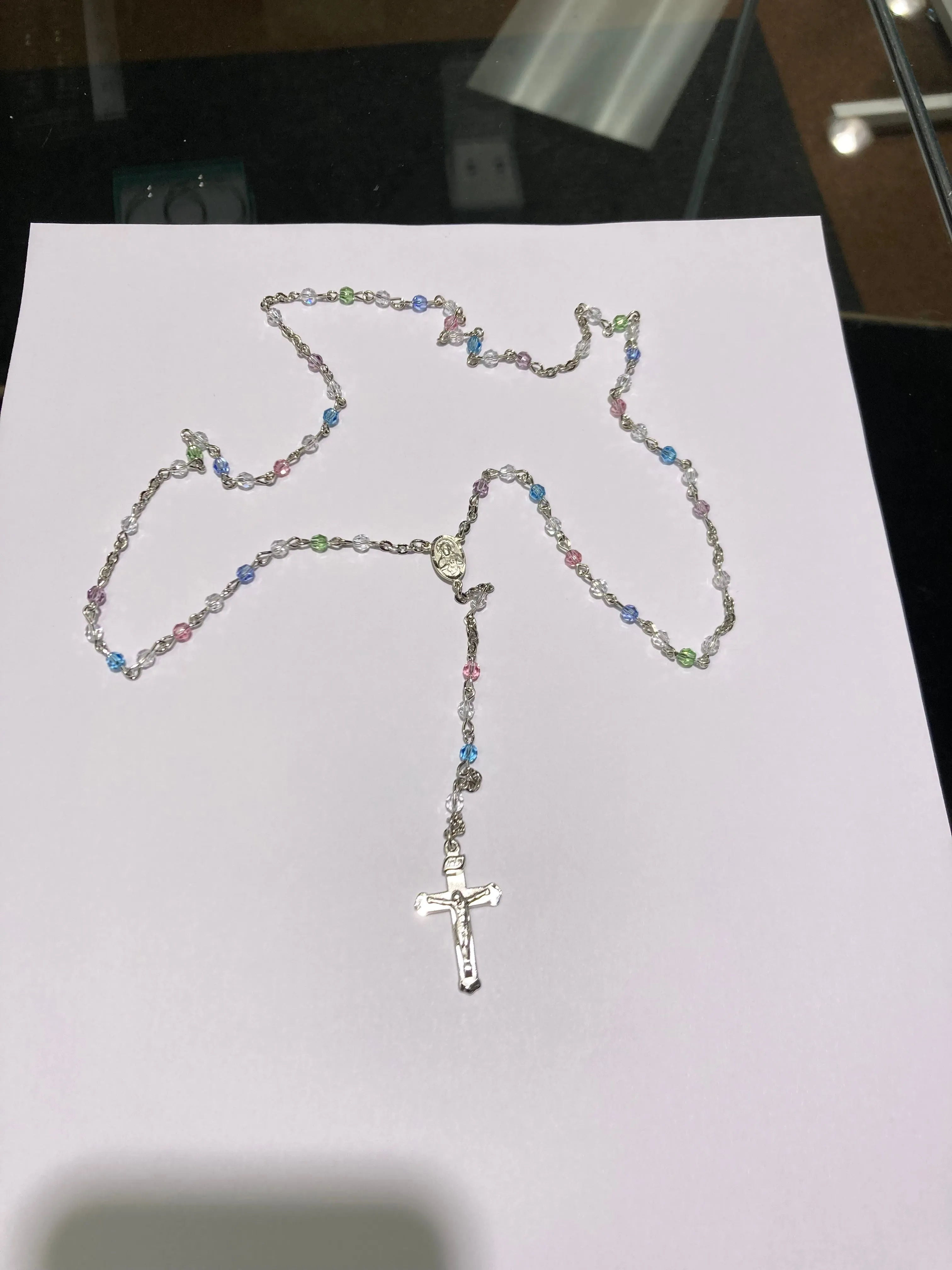 Multi Colored Silver Plated Rosary Beads