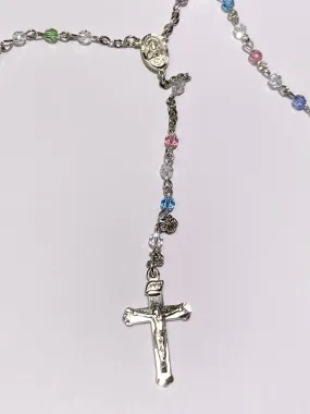 Multi Colored Silver Plated Rosary Beads