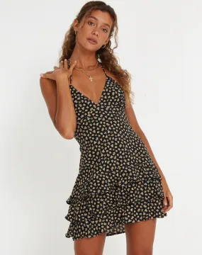 Nenita Mini Dress in Ditsy Floral Bronze