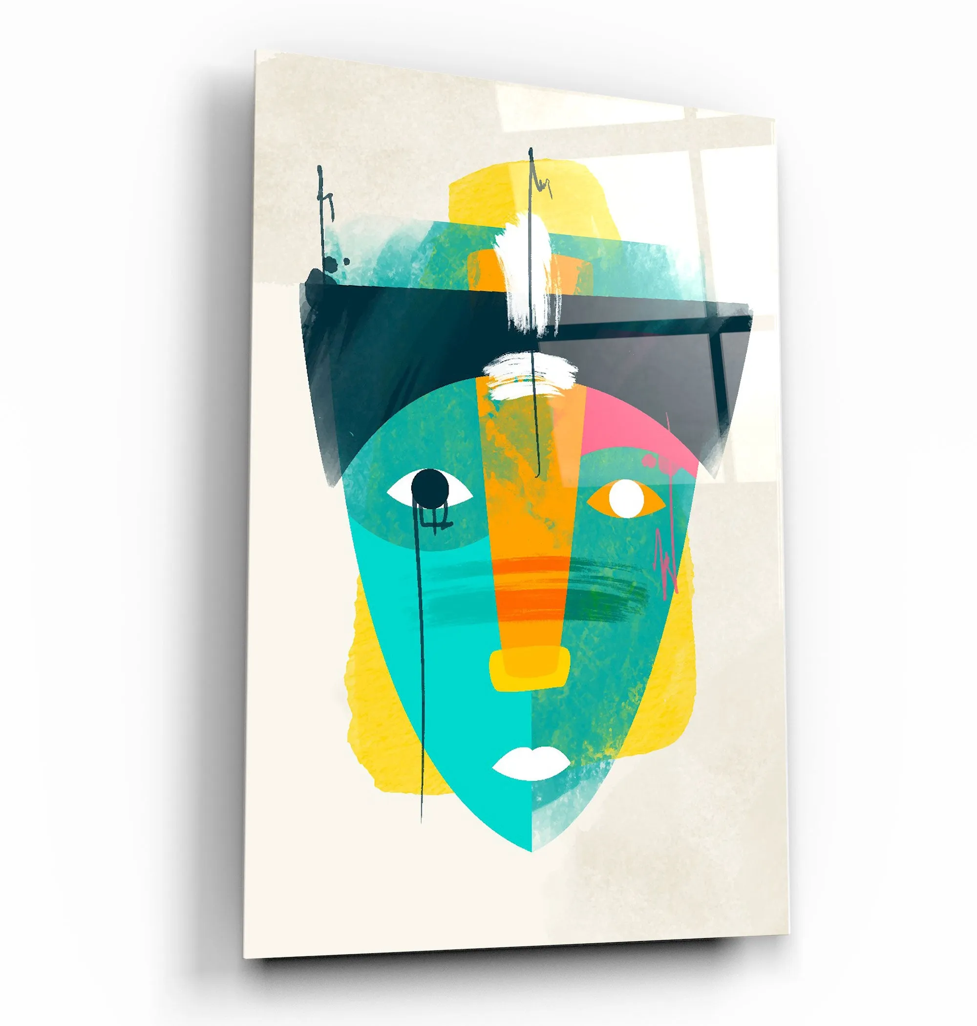 ・"Abstract Colorful Face V2"・Glass Wall Art