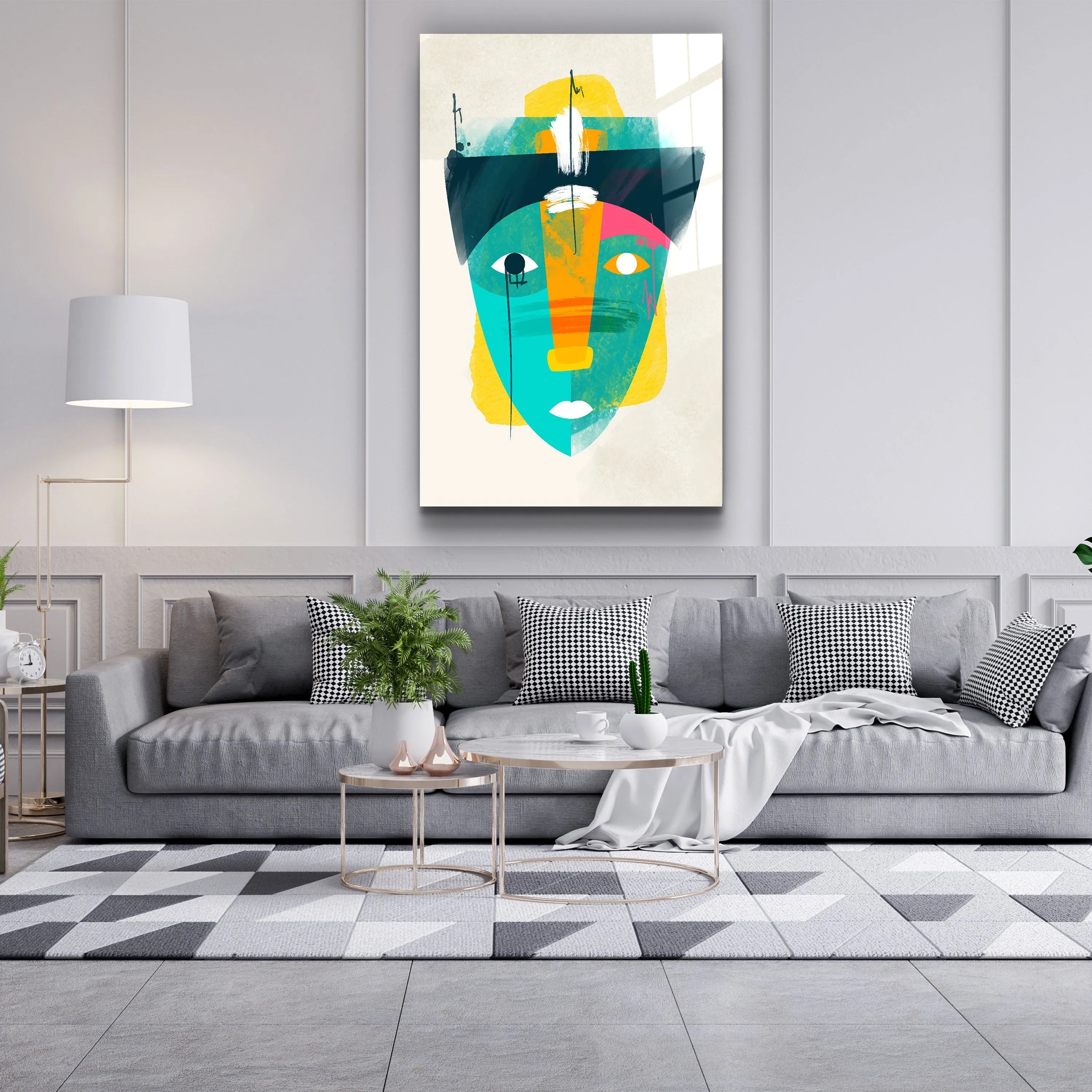 ・"Abstract Colorful Face V2"・Glass Wall Art